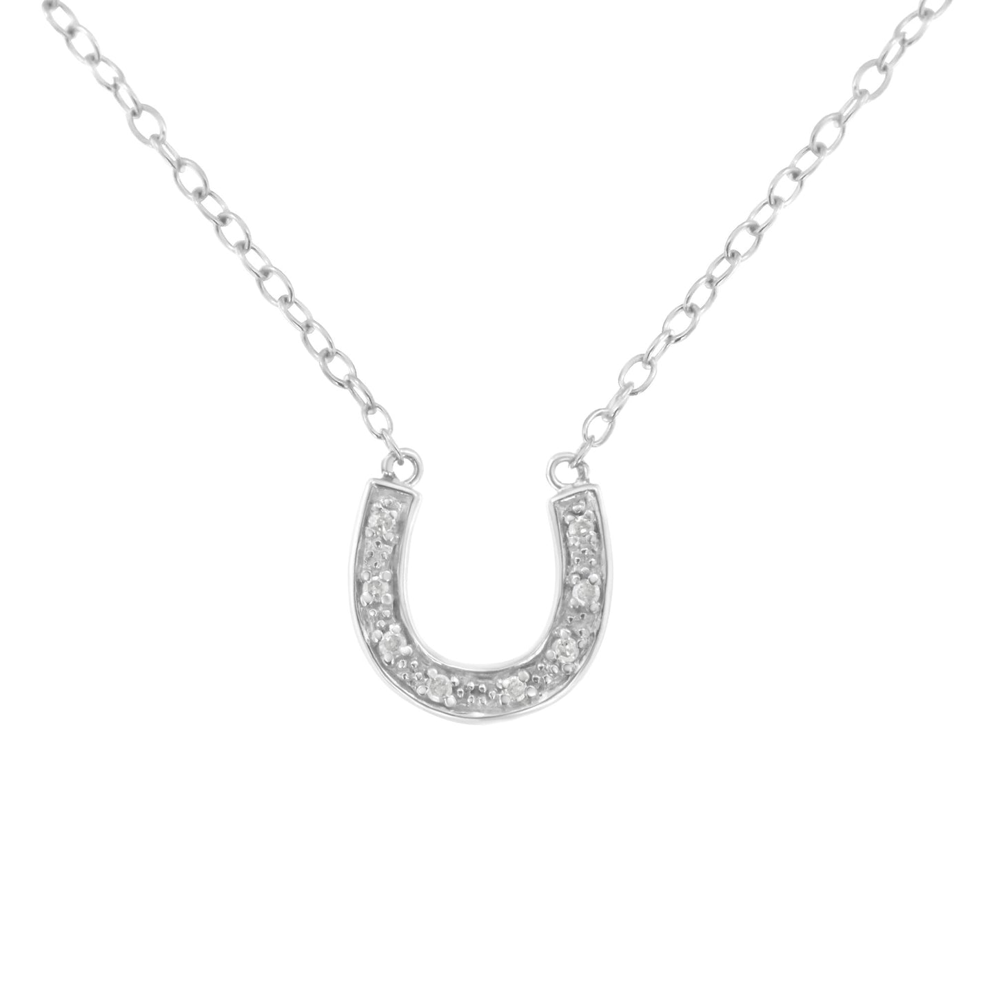 .925 Sterling Silver Horseshoe Pendant Necklace with Diamond Accents - Desire & Hope
