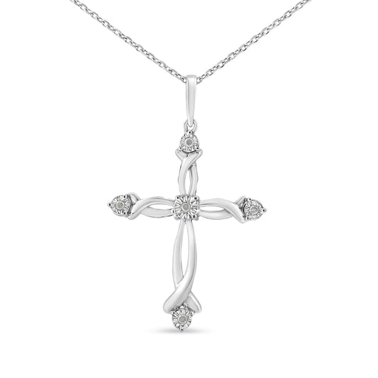 .925 Sterling Silver Round Cut Diamond Accent Cross Pendant Necklace - Desire & Hope