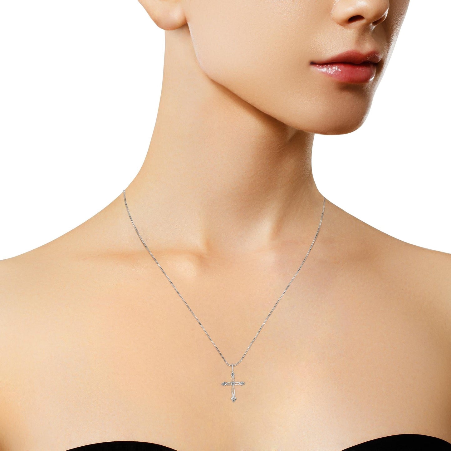 .925 Sterling Silver Round Cut Diamond Accent Cross Pendant Necklace - Desire & Hope