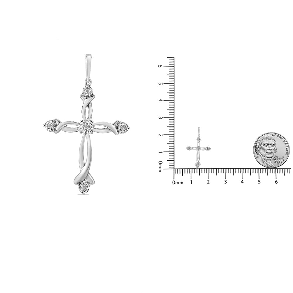 .925 Sterling Silver Round Cut Diamond Accent Cross Pendant Necklace - Desire & Hope