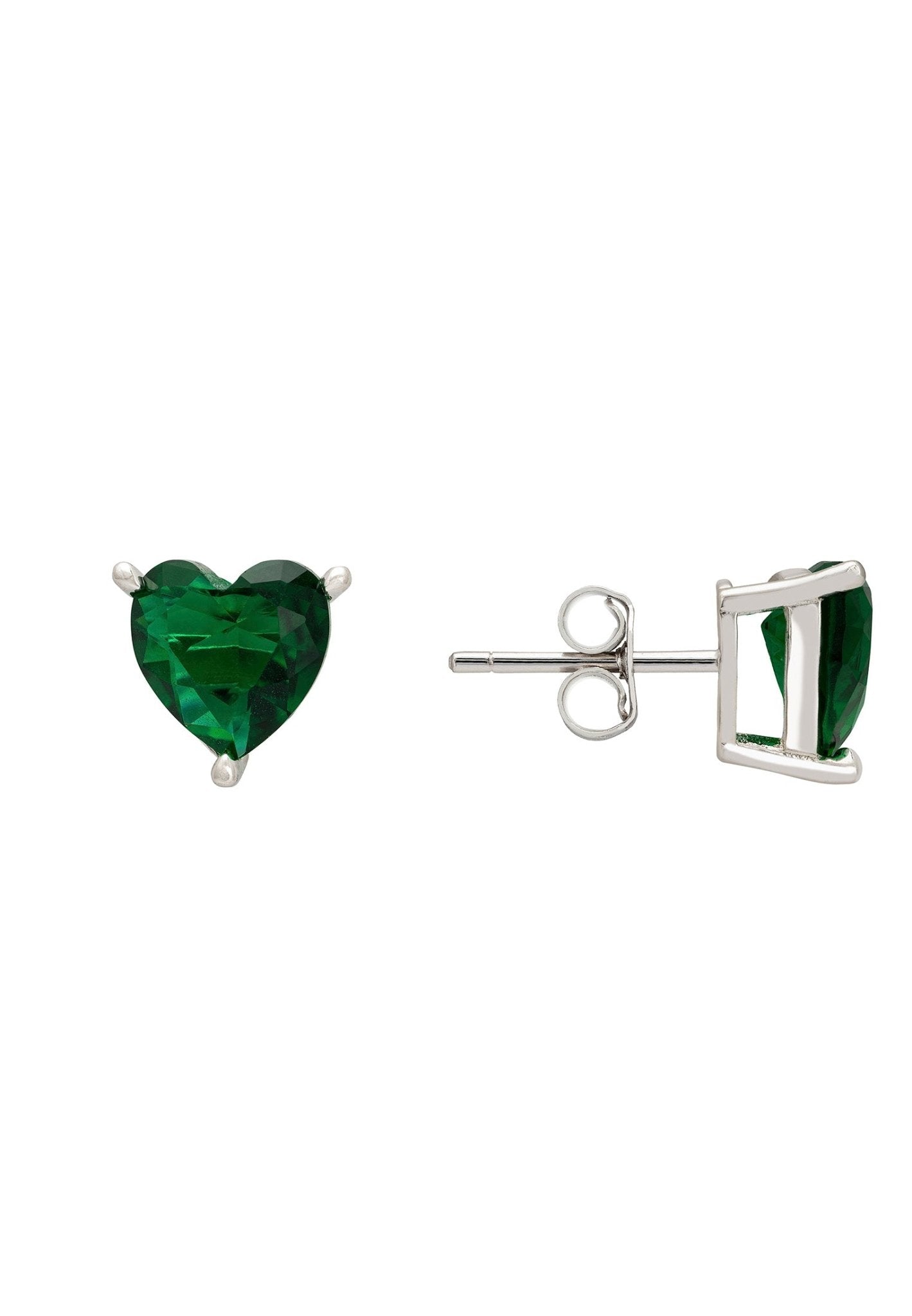 Amore Heart Stud Earrings: Emerald Silver Beauty & Symbolism - Desire & Hope