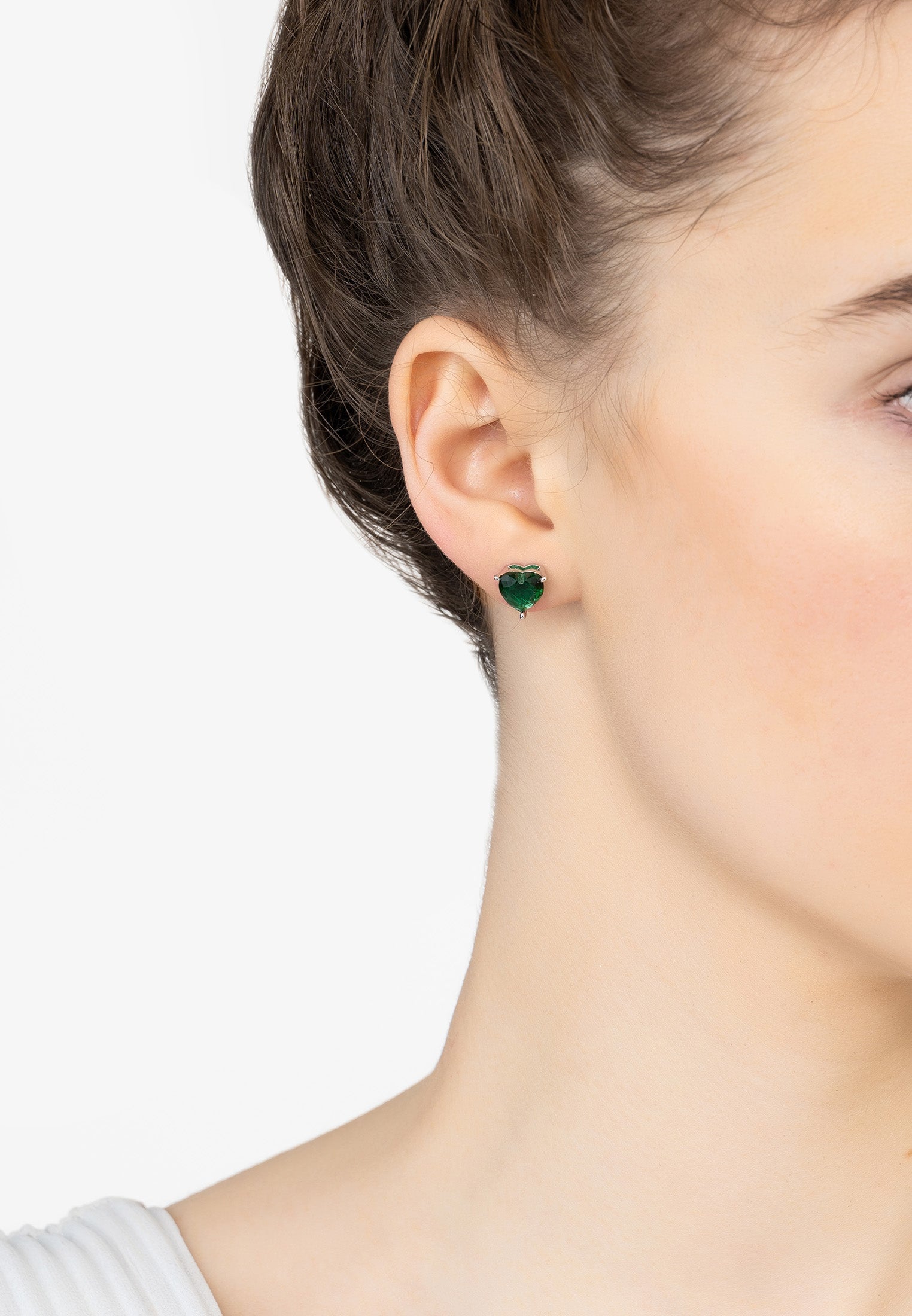 Amore Heart Stud Earrings: Emerald Silver Beauty & Symbolism - Desire & Hope