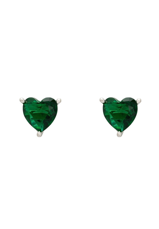 Amore Heart Stud Earrings: Emerald Silver Beauty & Symbolism - Desire & Hope