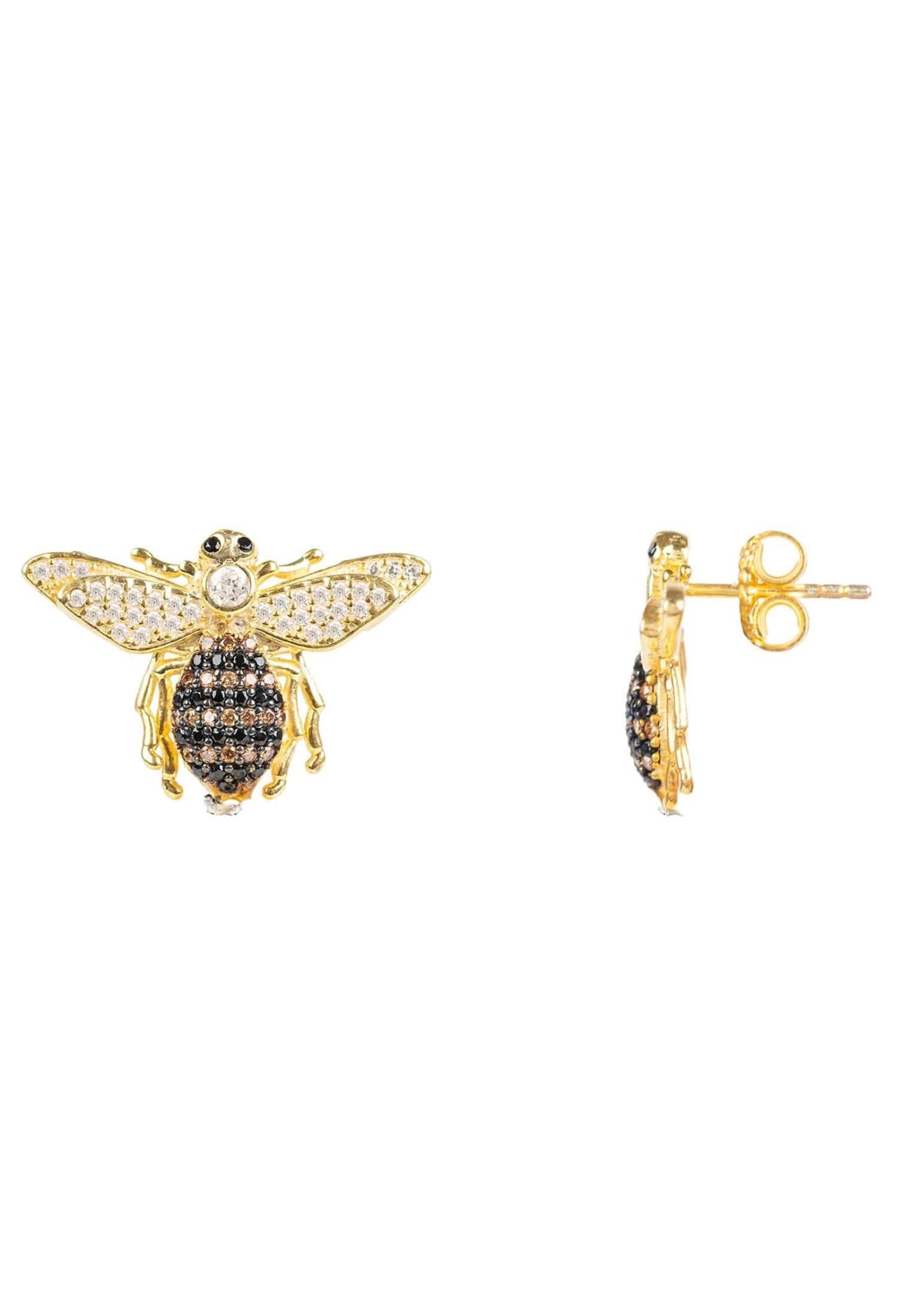 Honey Bee Stud Earrings Gold - Sparkly, Symbol of Hope & Abundance - Desire & Hope