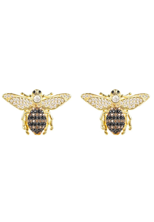 Honey Bee Stud Earrings Gold - Sparkly, Symbol of Hope & Abundance - Desire & Hope