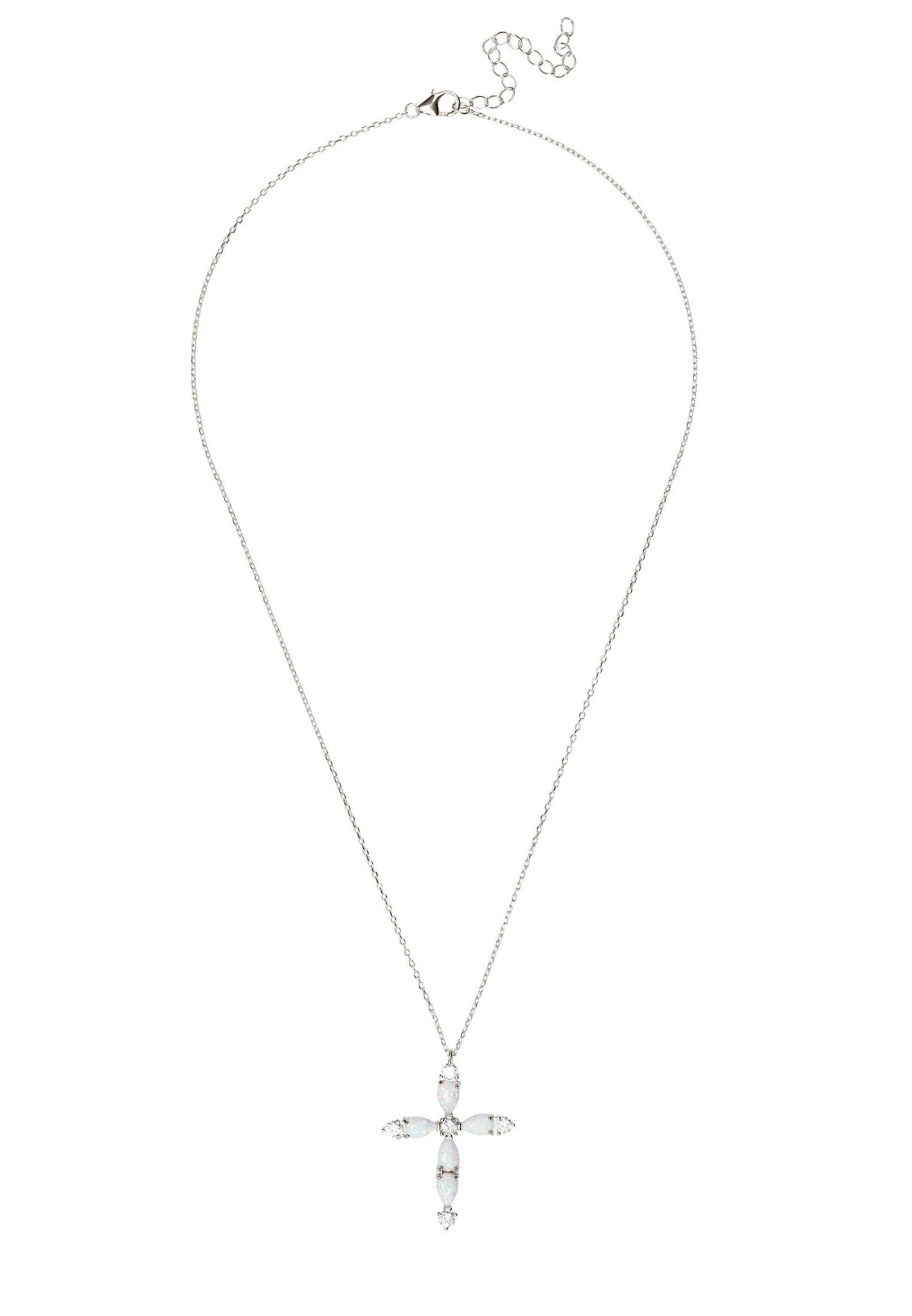 Opal and Sparkle Cross Pendant Necklace Silver - Timeless Faith and Modern Radiance - Desire & Hope