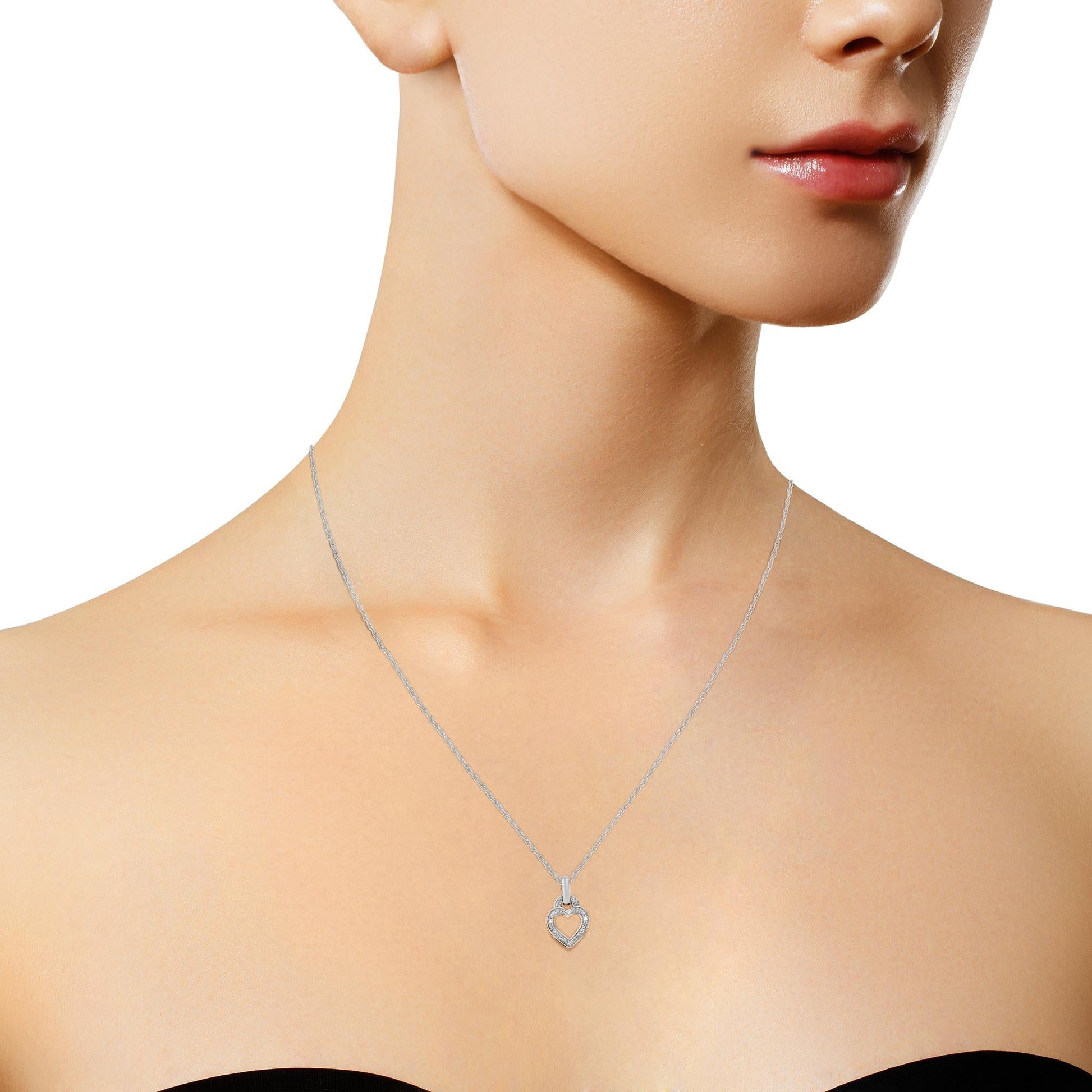.925 Sterling Silver Heart Pendant Necklace with Diamond Accents (1/20 Cttw) - Desire & Hope