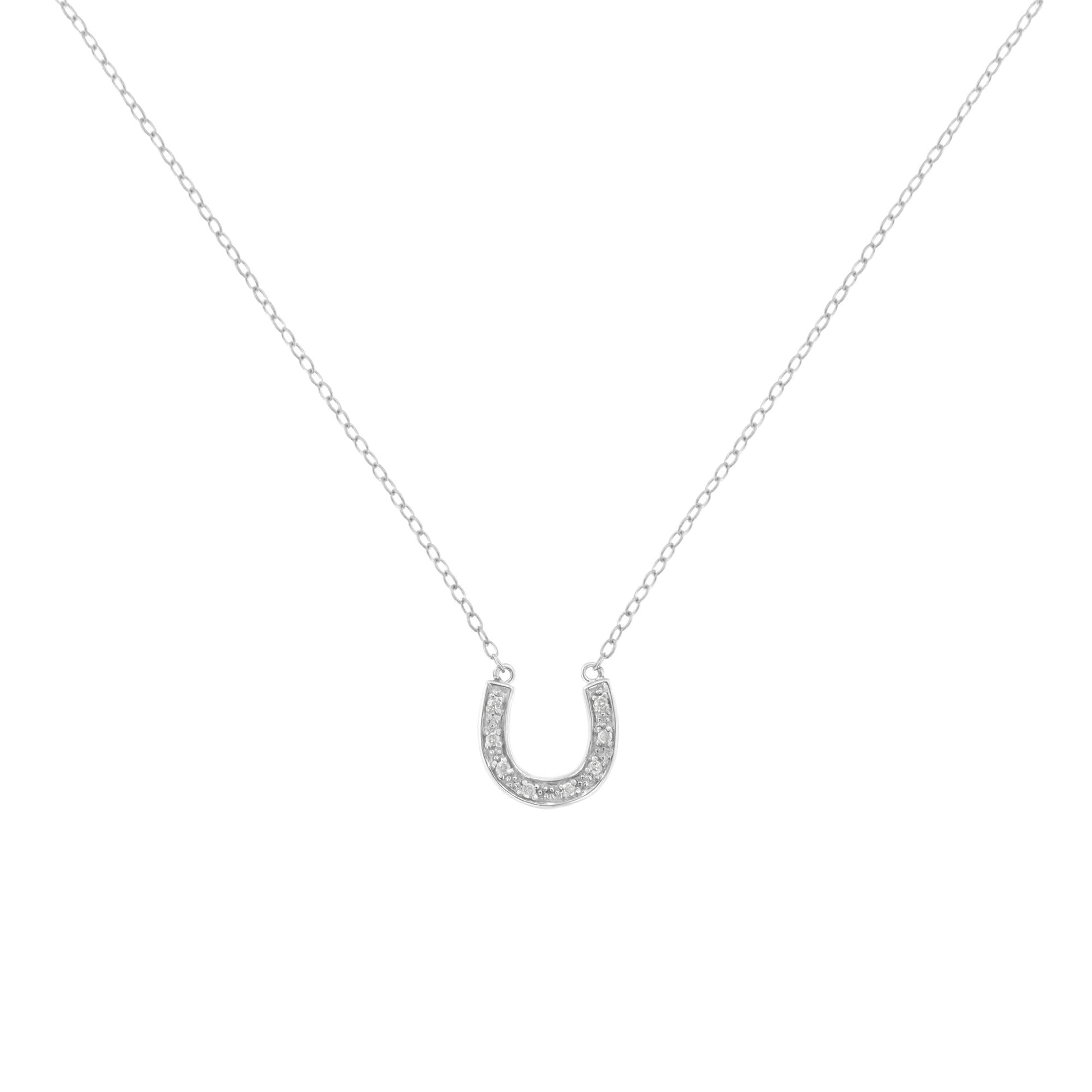 .925 Sterling Silver Horseshoe Pendant Necklace with Diamond Accents - Desire & Hope
