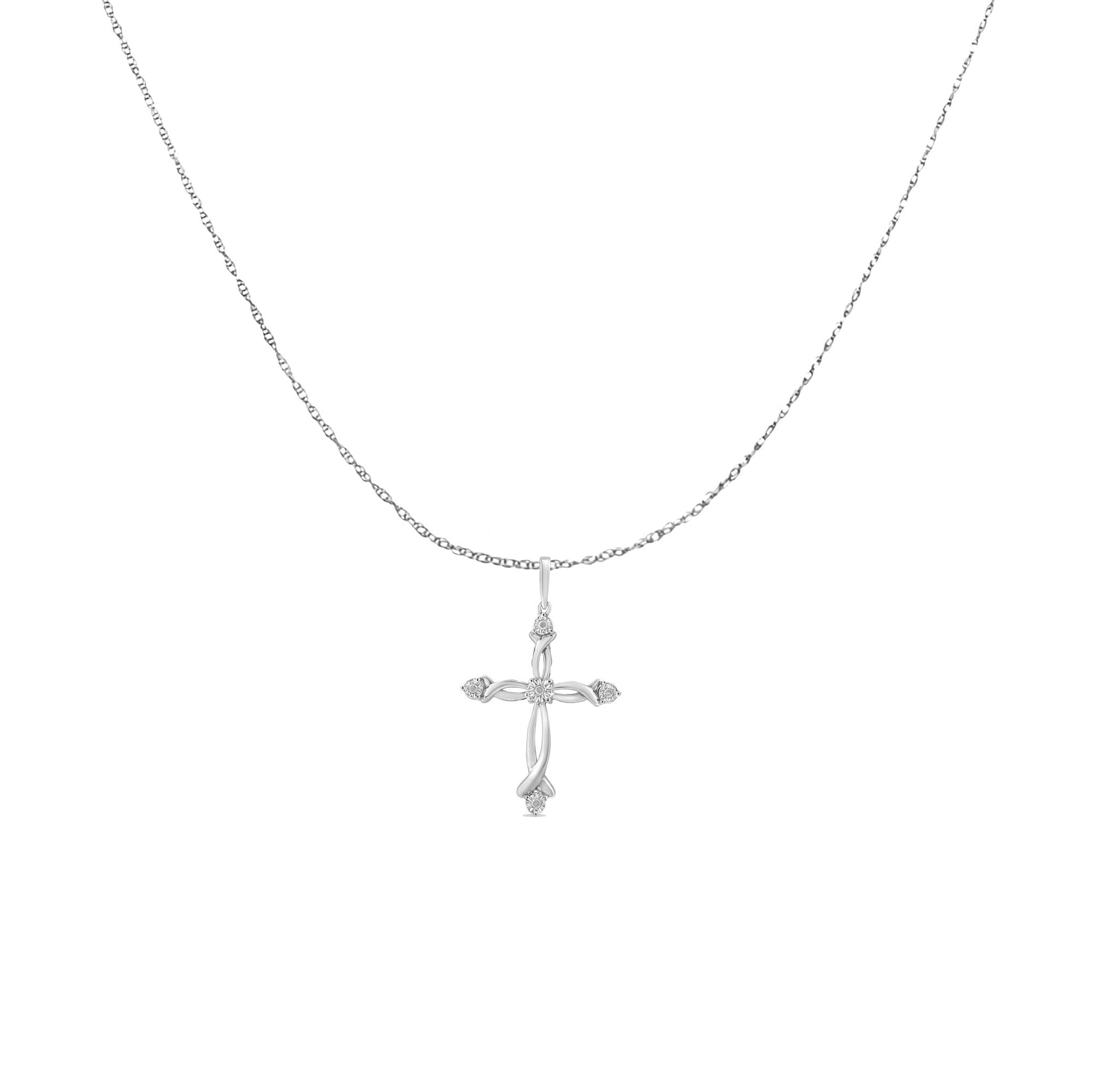 .925 Sterling Silver Round Cut Diamond Accent Cross Pendant Necklace - Desire & Hope