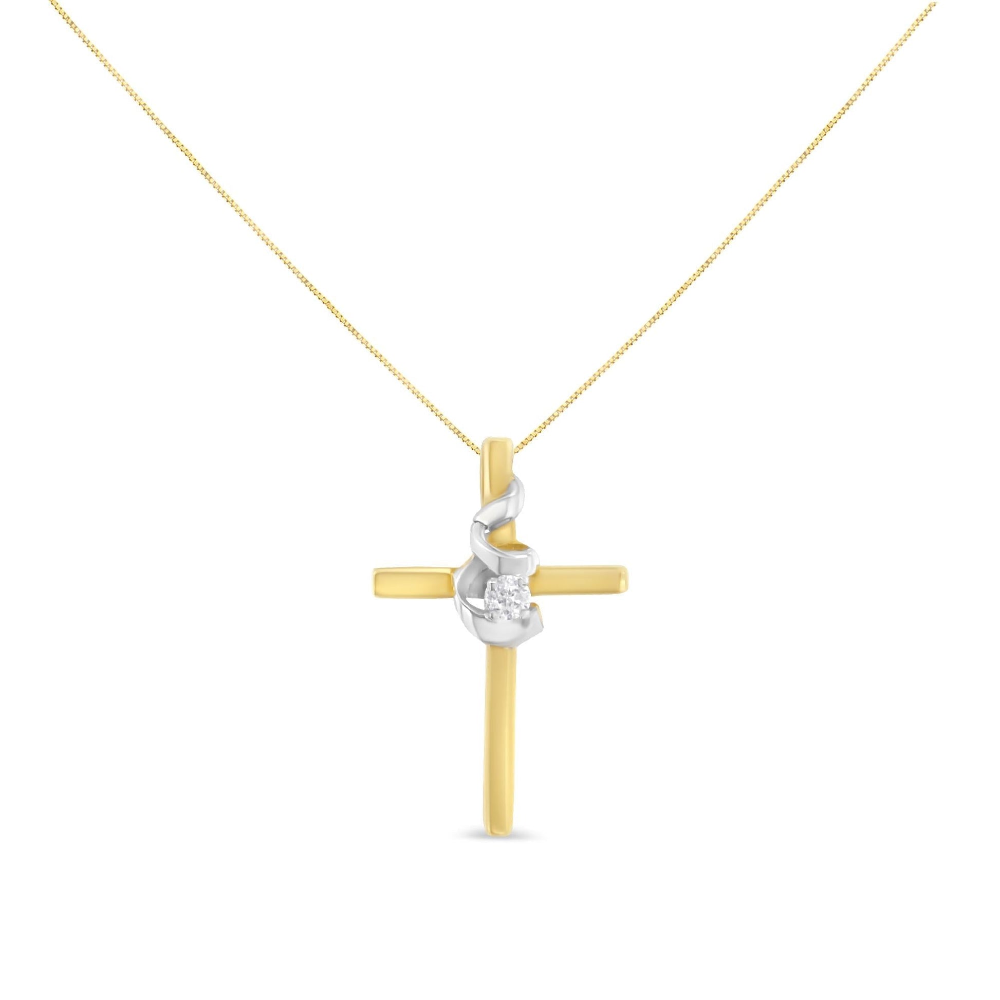 Espira 10K Two-Tone Gold Diamond Swirl Cross Pendant Necklace - Desire & Hope