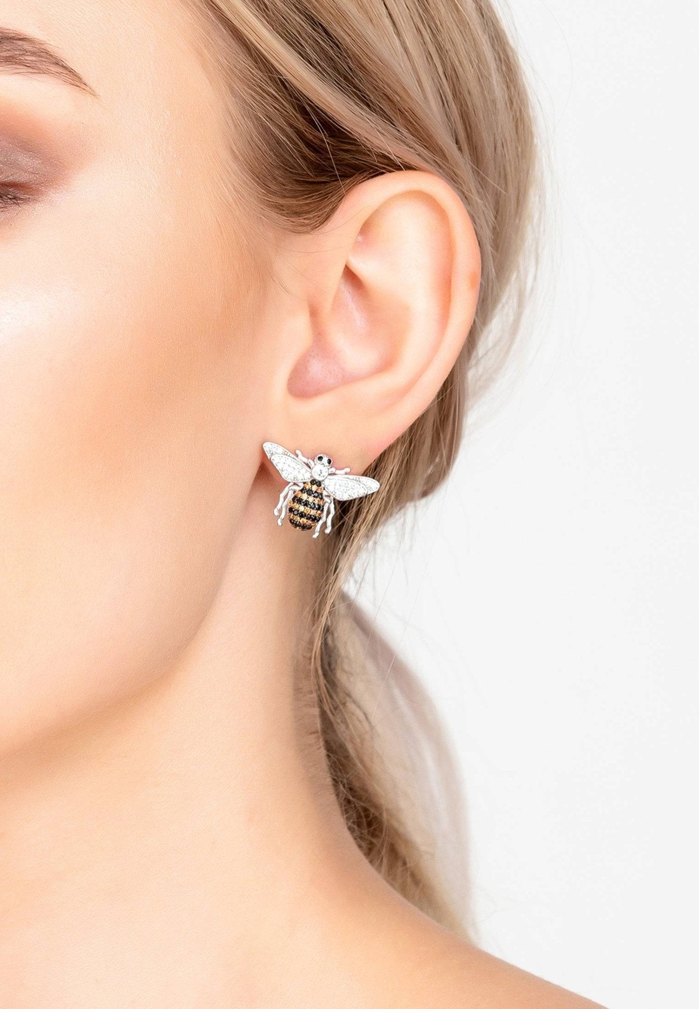 Honey Bee Stud Earrings Silver - Sparkly, Meaningful, Must-have for Animal Lovers! - Desire & Hope