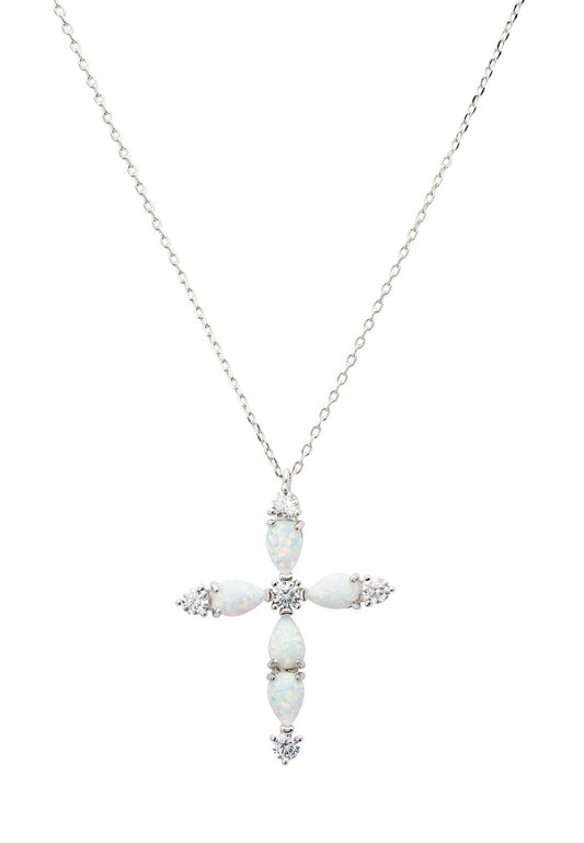 Opal and Sparkle Cross Pendant Necklace Silver - Timeless Faith and Modern Radiance - Desire & Hope